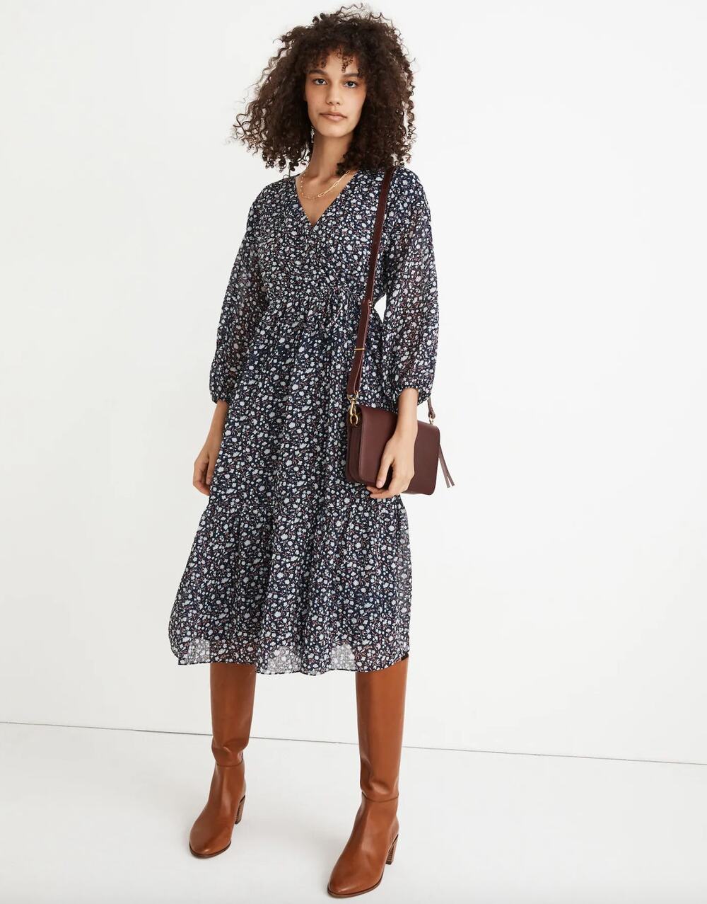 Madewell Tie-Waist Midi Dress in Harvest Vine Size XS Floral Bloomcore Hipster